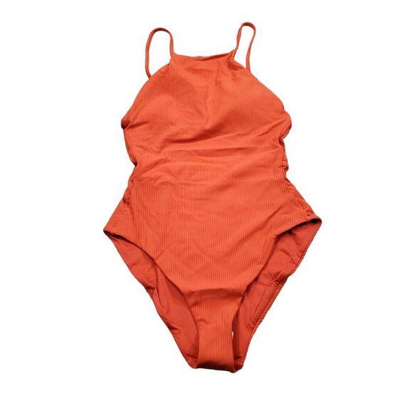 Andie The Asbury One Piece Swimsuit Ribbed Neon Orange Siren Size XL Swim - Picture 2 of 8